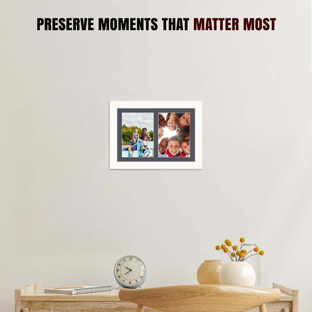 20x14" White Modern Multi Aperture Photo Frame Holds A4 (x2) Photos With Charcoal Grey Mount | Modern Collage Frame thumbnail 2