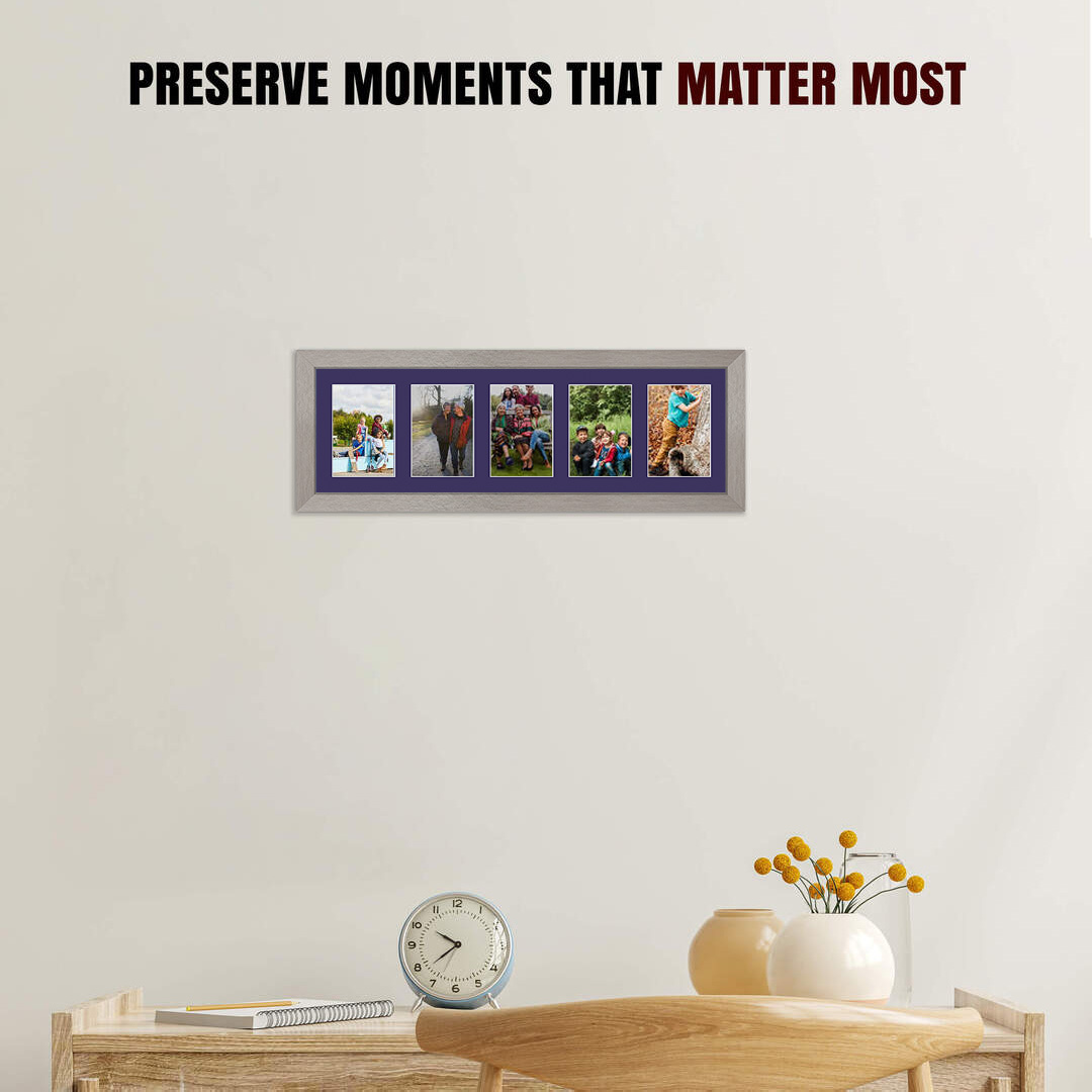 26x8" Modern Aluminium Multi Aperture Photo Frame - Fits 6x4" (x5) Photos | Collage Frame thumbnail 2