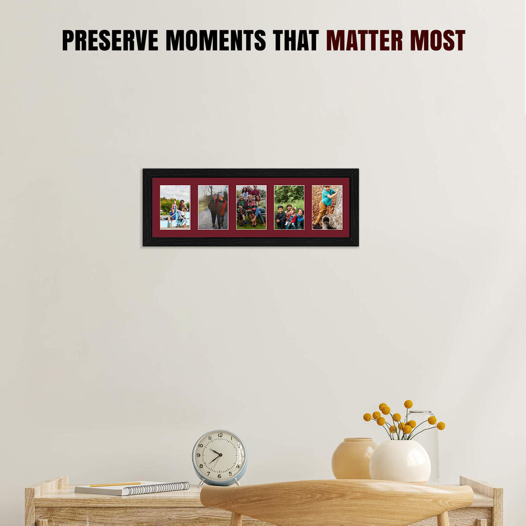 26x8" Black Modern Multi Aperture Photo Frame - Fits 6x4" (x5) Photos | Collage Frame thumbnail 2