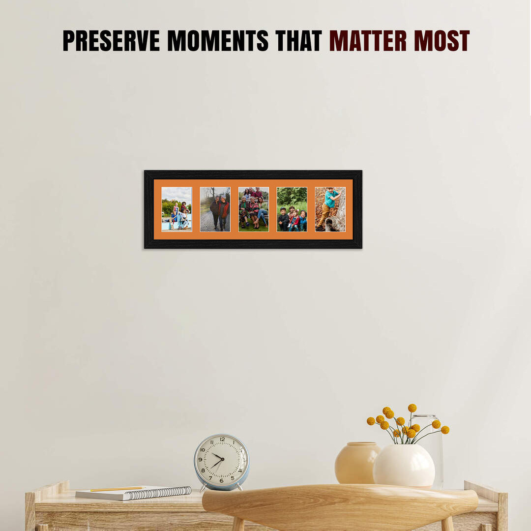 26x8" Black Modern Multi Aperture Photo Frame - Fits 6x4" (x5) Photos | Collage Frame thumbnail 2