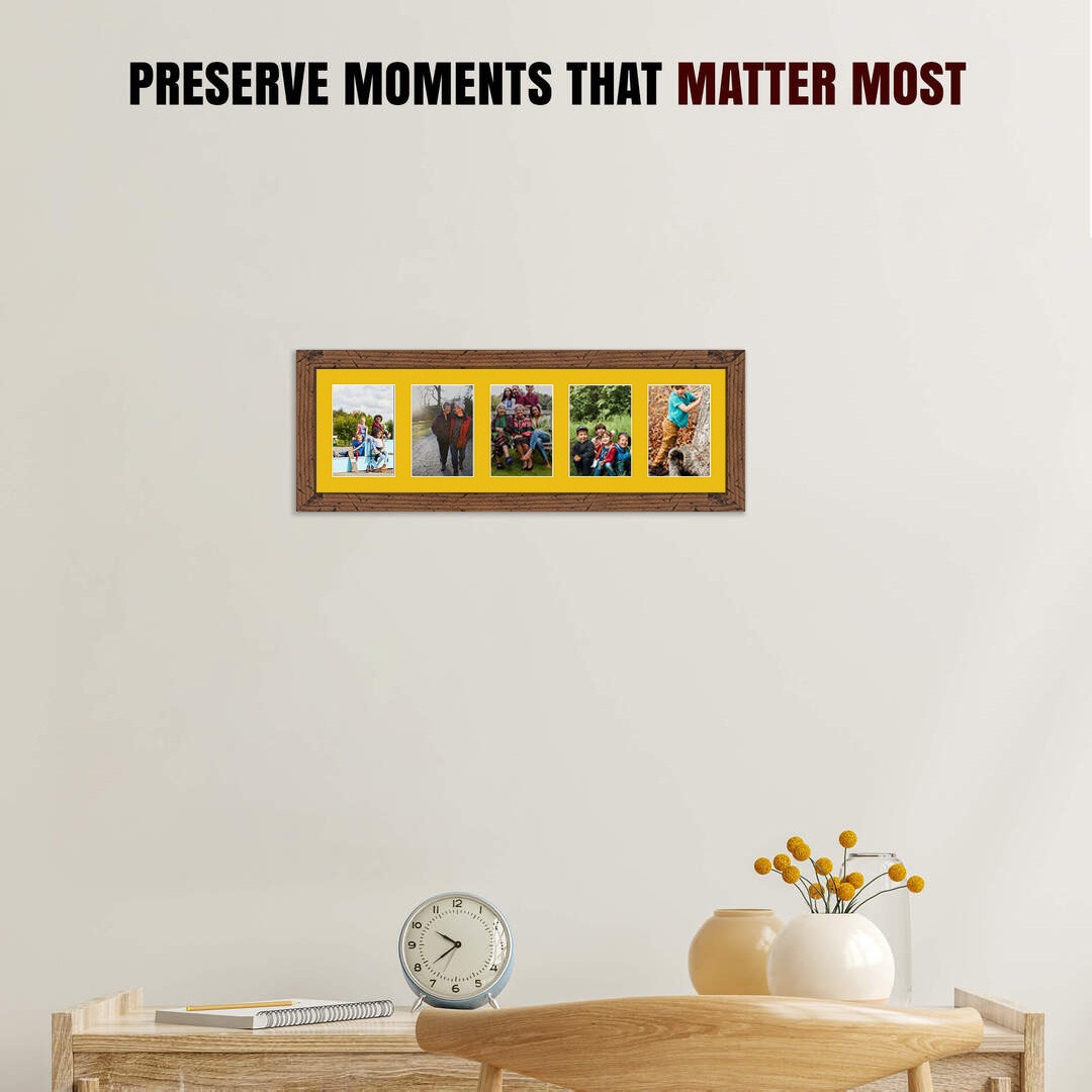 26x8" Modern Dark Oak Multi Aperture Photo Frame - Fits 6x4" (x5) Photos | Collage Frame thumbnail 2