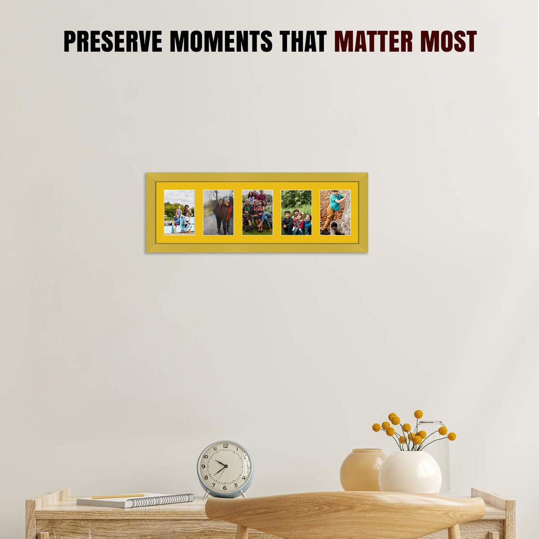26x8" Modern Gold Multi Aperture Photo Frame - Fits 6x4" (x5) Photos | Collage Frame thumbnail 2
