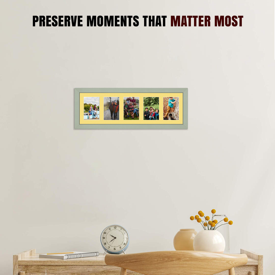 26x8" Green Modern Multi Aperture Photo Frame Holds 6x4" (x5) Photos With Primrose Mount | Modern Collage Frame thumbnail 2