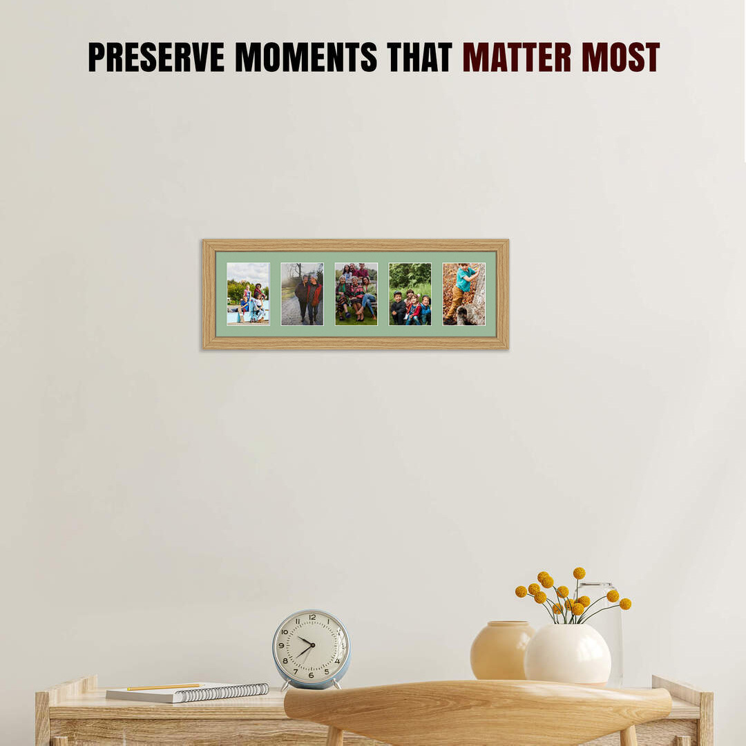 26x8" Modern Light Oak Multi Aperture Photo Frame - Fits 6x4" (x5) Photos | Collage Frame thumbnail 2