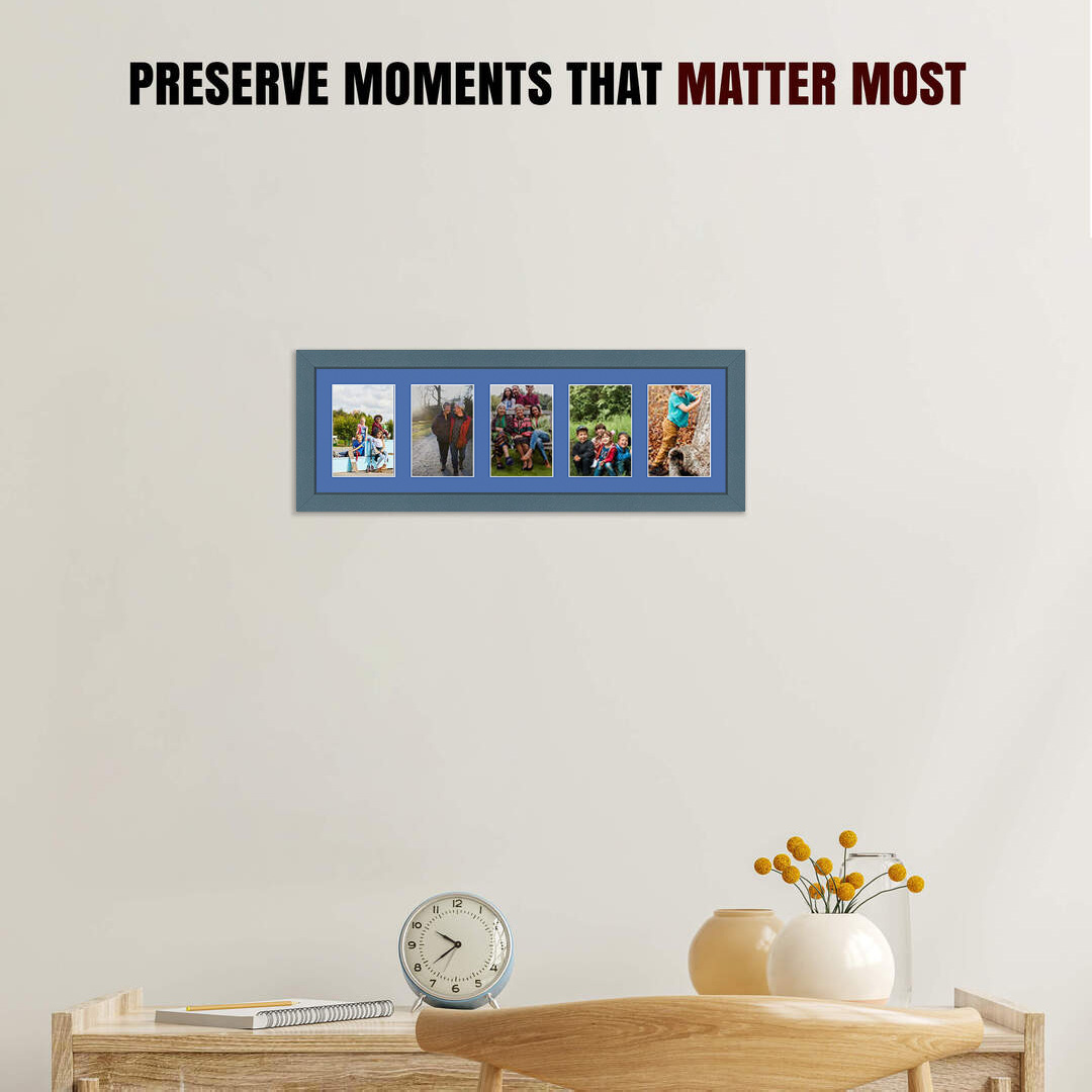 26x8" Navy Blue Modern Multi Aperture Photo Frame - Fits 6x4" (x5) Photos | Collage Frame thumbnail 2