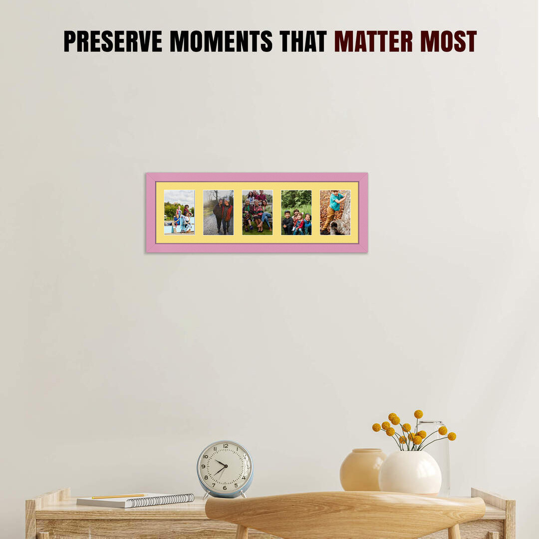 26x8" Pastel Pink Modern Multi Aperture Photo Frame - Fits 6x4" (x5) Photos | Collage Frame thumbnail 2