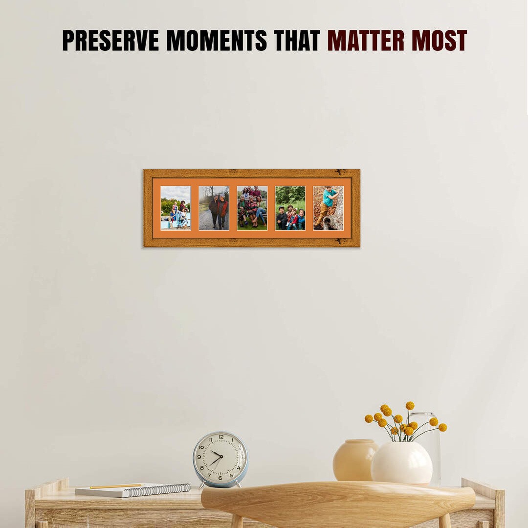 26x8" Rustic Oak Modern Multi Aperture Photo Frame - Fits 6x4" (x5) Photos | Collage Frame thumbnail 2