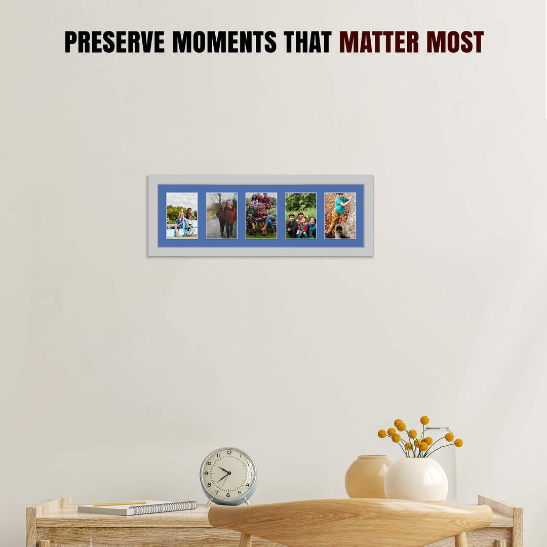 26x8" Silver Modern Multi Aperture Photo Frame - Fits 6x4" (x5) Photos | Collage Frame thumbnail 2