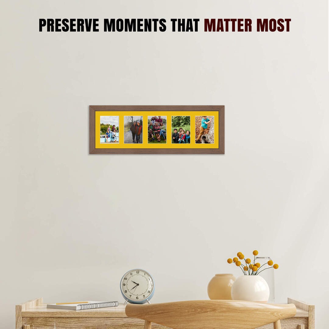 26x8" Walnut Modern Multi Aperture Photo Frame - Fits 6x4" (x5) Photos | Collage Frame thumbnail 2