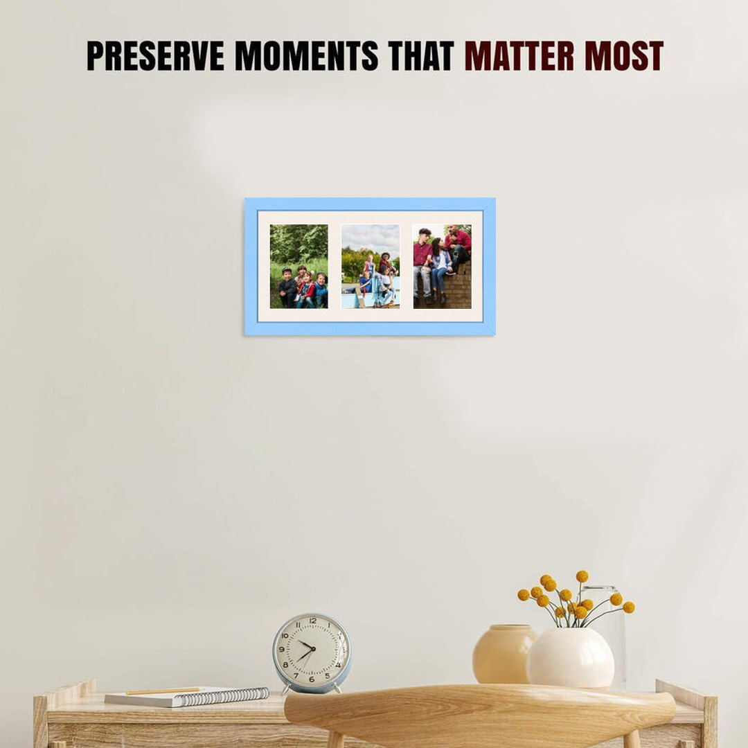 40x20cm Baby Blue Modern Multi Aperture Photo Frame - Fits 6x4" (x3) Photos | Collage Frame thumbnail 2
