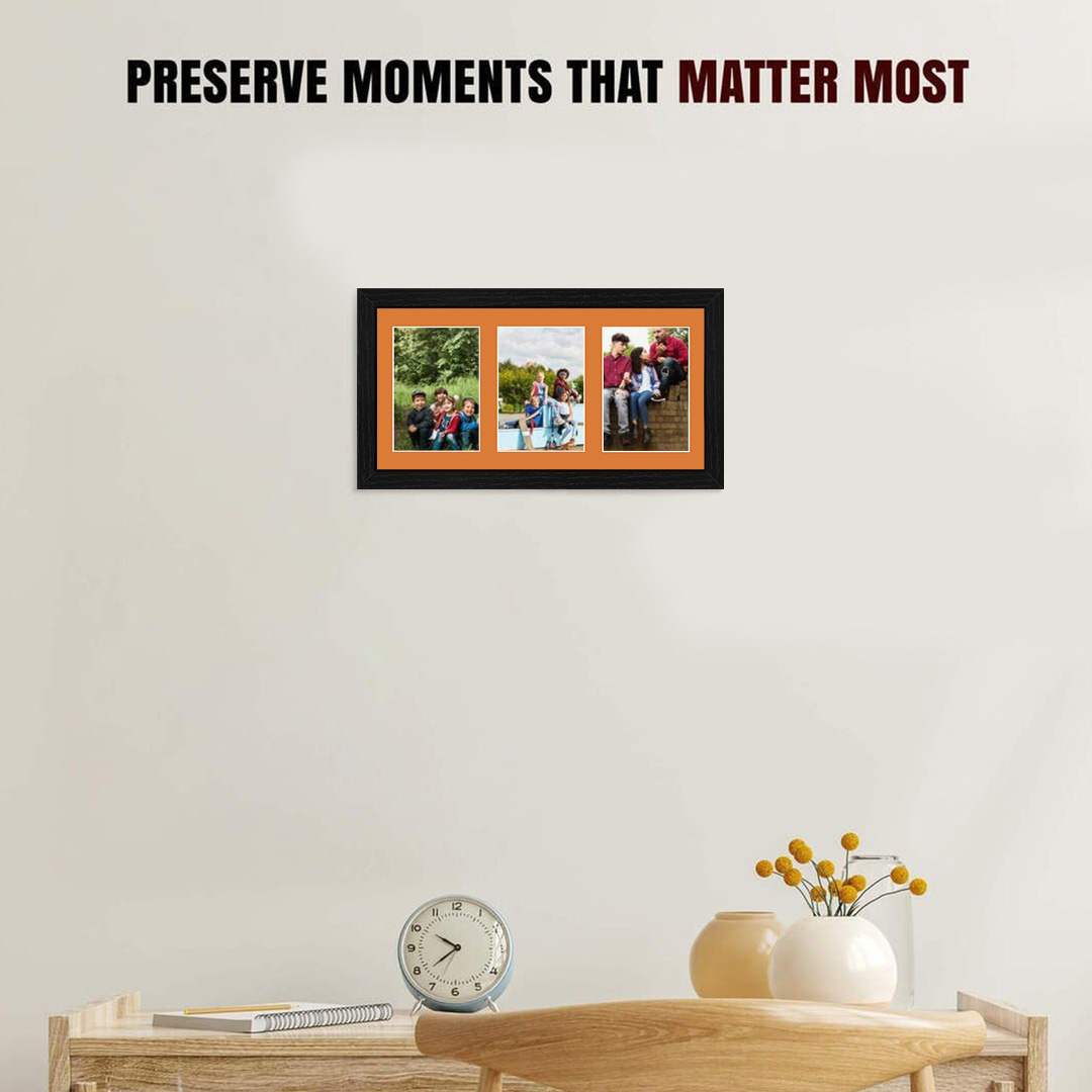 40x20cm Black Modern Multi Aperture Photo Frame Holds 6x4" (x3) Photos With Burnt Orange Mount | Modern Collage Frame thumbnail 2