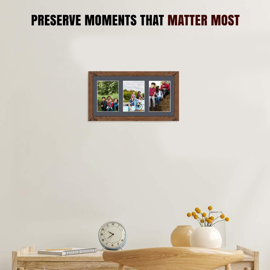 40x20cm Dark Oak Modern Multi Aperture Photo Frame - Fits 6x4" (x3) Photos | Collage Frame thumbnail 2