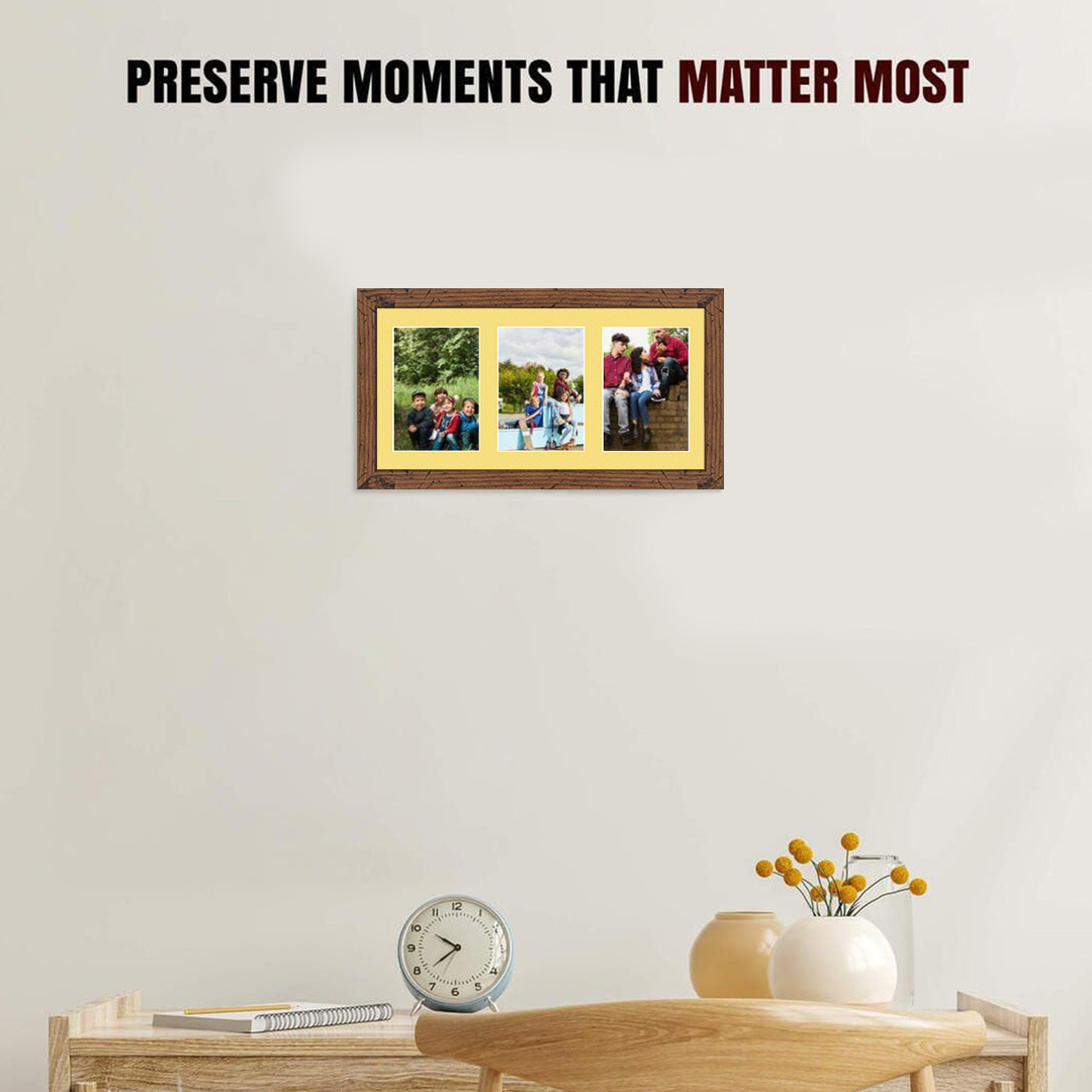 40x20cm Dark Oak Modern Multi Aperture Photo Frame - Fits 6x4" (x3) Photos | Collage Frame thumbnail 2