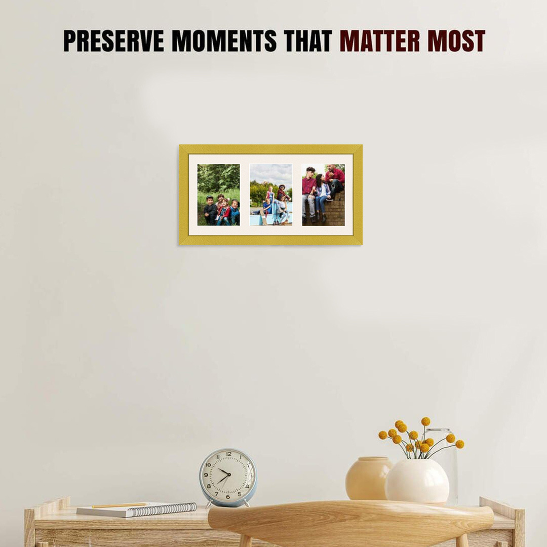40x20cm Gold Modern Multi Aperture Photo Frame - Fits 6x4" (x3) Photos | Collage Frame thumbnail 2