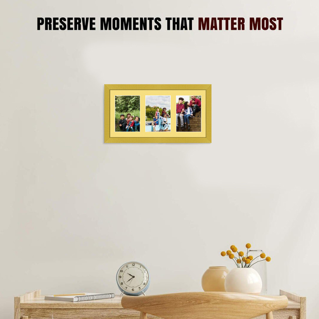 40x20cm Gold Modern Multi Aperture Photo Frame Holds 6x4" (x3) Photos With Primrose Mount | Modern Collage Frame thumbnail 2
