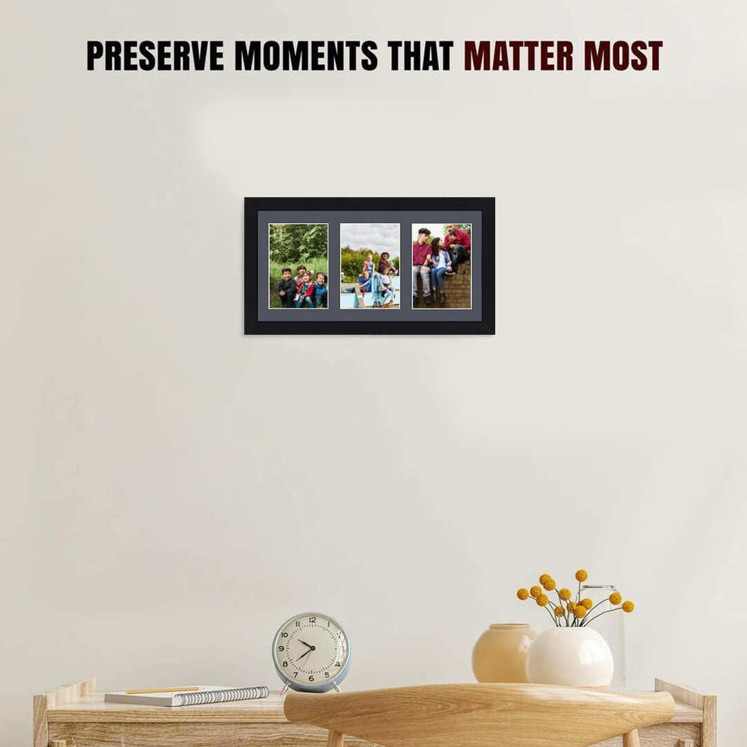 40x20cm Mat Black Modern Multi Aperture Photo Frame - Fits 6x4" (x3) Photos | Collage Frame thumbnail 2