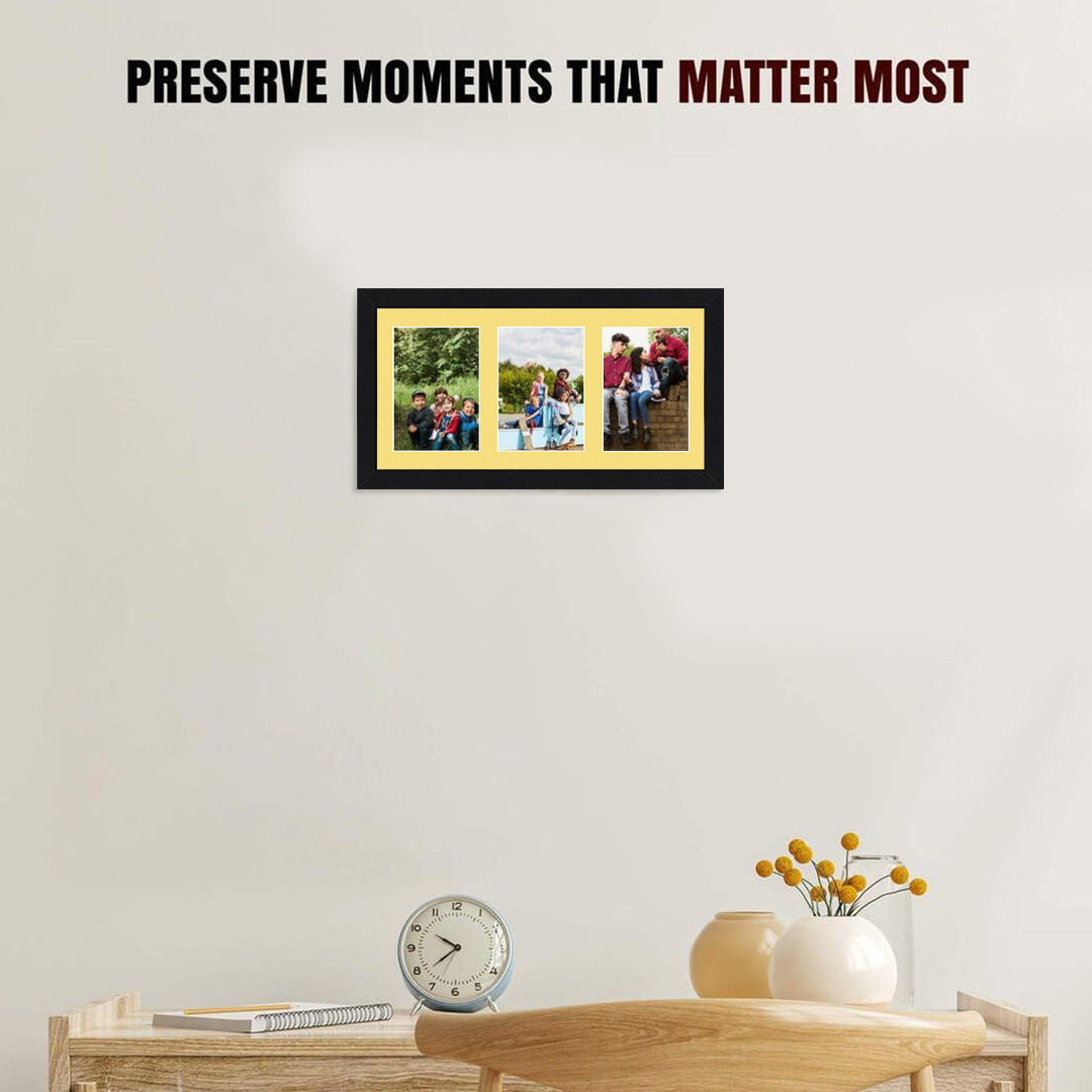 40x20cm Mat Black Modern Multi Aperture Photo Frame - Fits 6x4" (x3) Photos | Collage Frame thumbnail 2