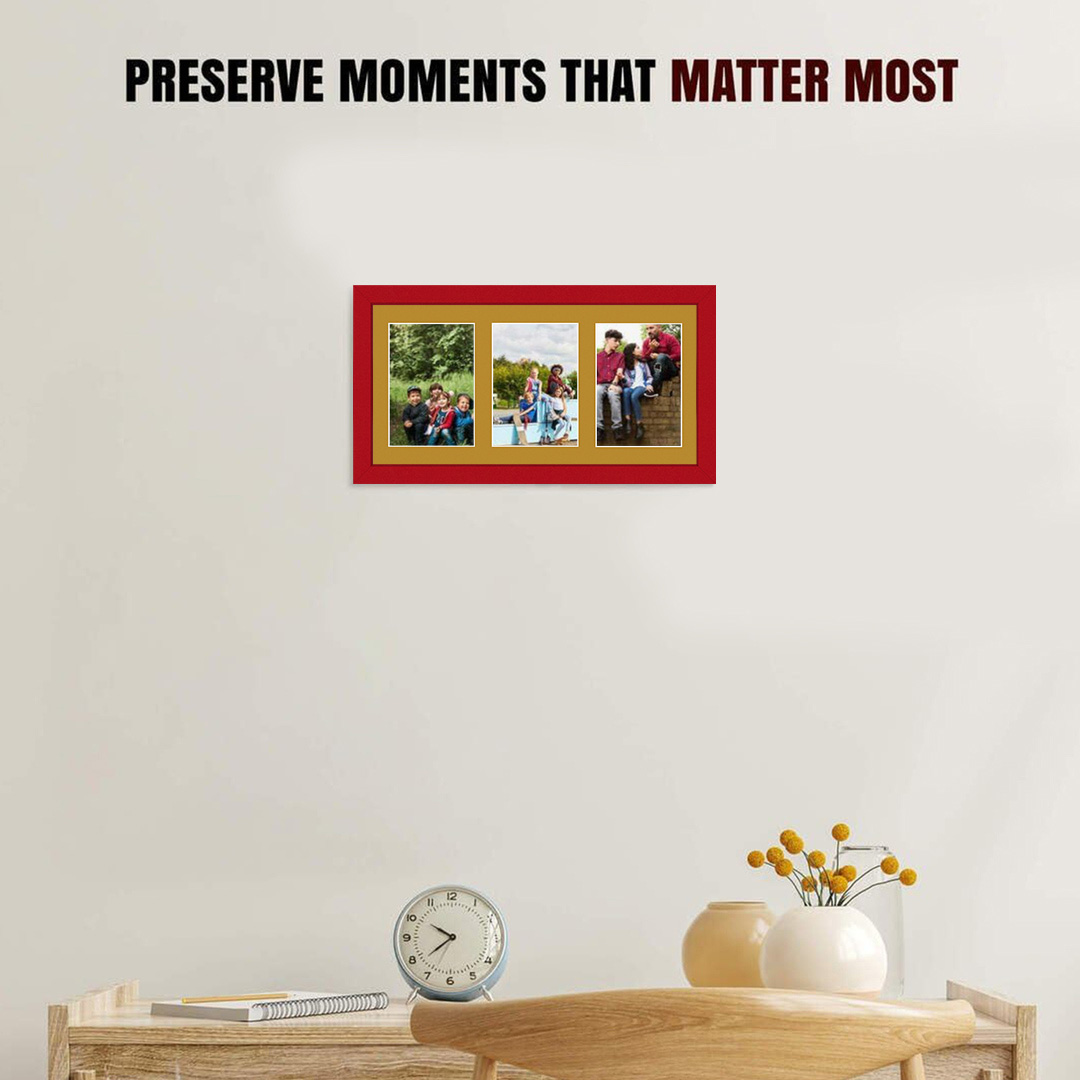 40x20cm Modern Red Multi Aperture Photo Frame - Fits 6x4" (x3) Photos | Collage Frame thumbnail 2