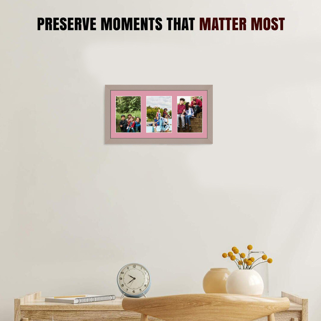 40x20cm Rose Gold Modern Multi Aperture Photo Frame Holds 6x4" (x3) Photos With Dusty Rose Mount | Modern Collage Frame thumbnail 2