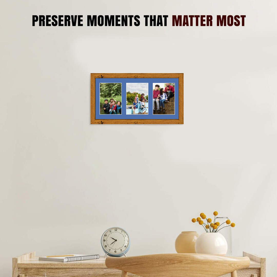 40x20cm Rustic Oak Modern Multi Aperture Photo Frame - Fits 6x4" (x3) Photos | Collage Frame thumbnail 2