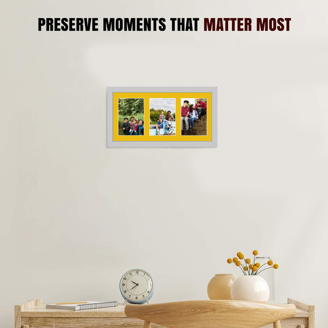40x20cm Silver Modern Multi Aperture Photo Frame - Fits 6x4" (x3) Photos | Collage Frame thumbnail 2