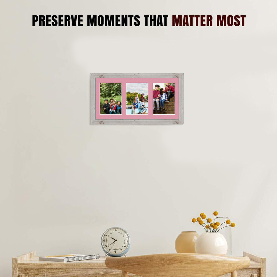 40x20cm Modern White Rustic Multi Aperture Photo Frame - Fits 6x4" (x3) Photos | Collage Frame thumbnail 2