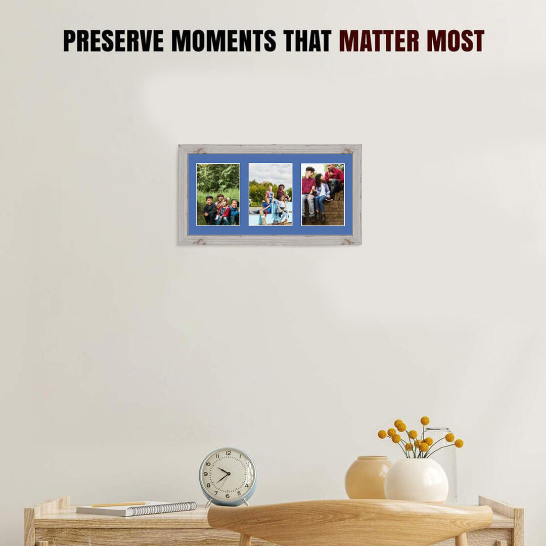 40x20cm White Rustic Modern Multi Aperture Photo Frame - Fits 6x4" (x3) Photos | Collage Frame thumbnail 2