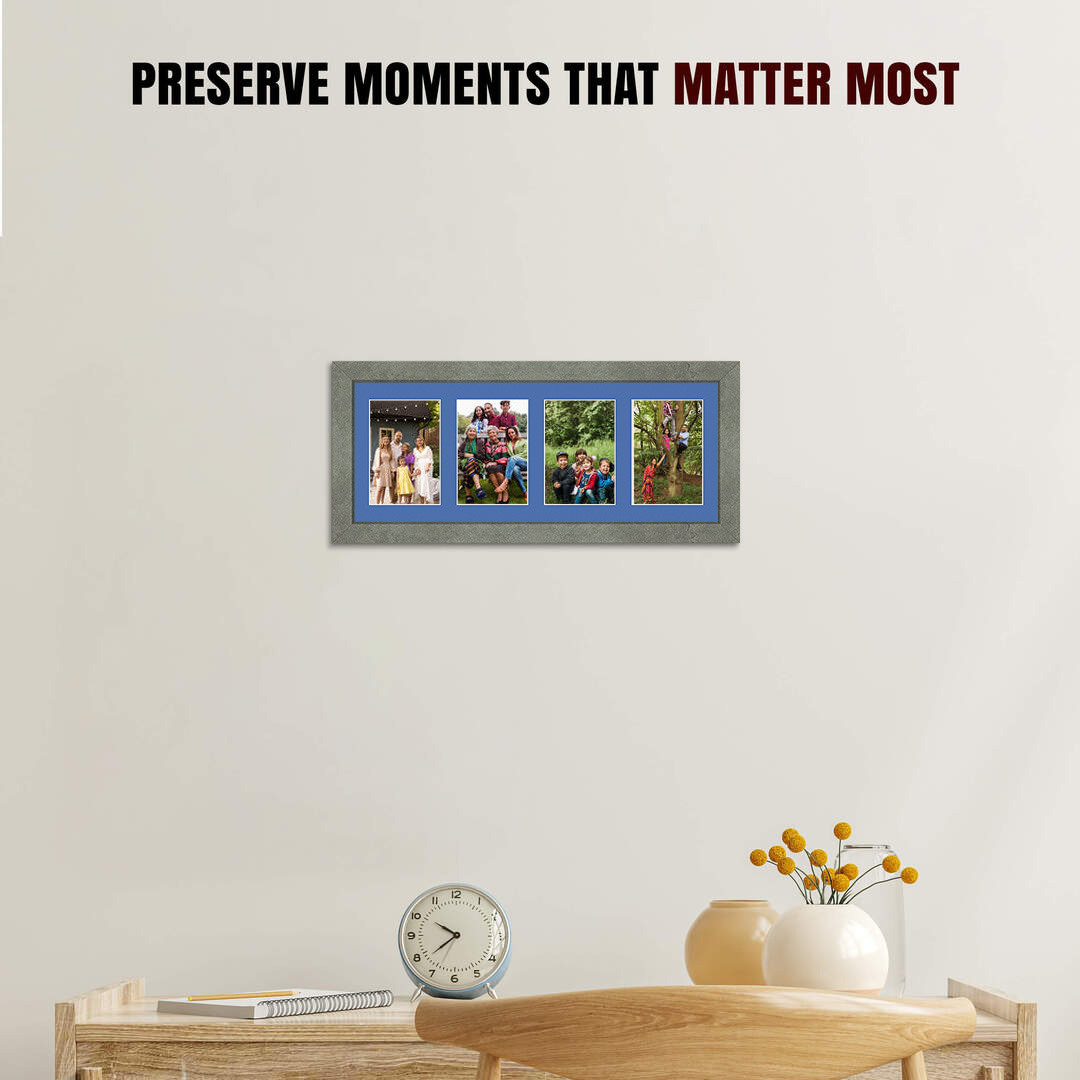 50x20cm Grey Marble Modern Multi Aperture Photo Frame - Fits 6x4" (x4) Photos | Collage Frame thumbnail 2