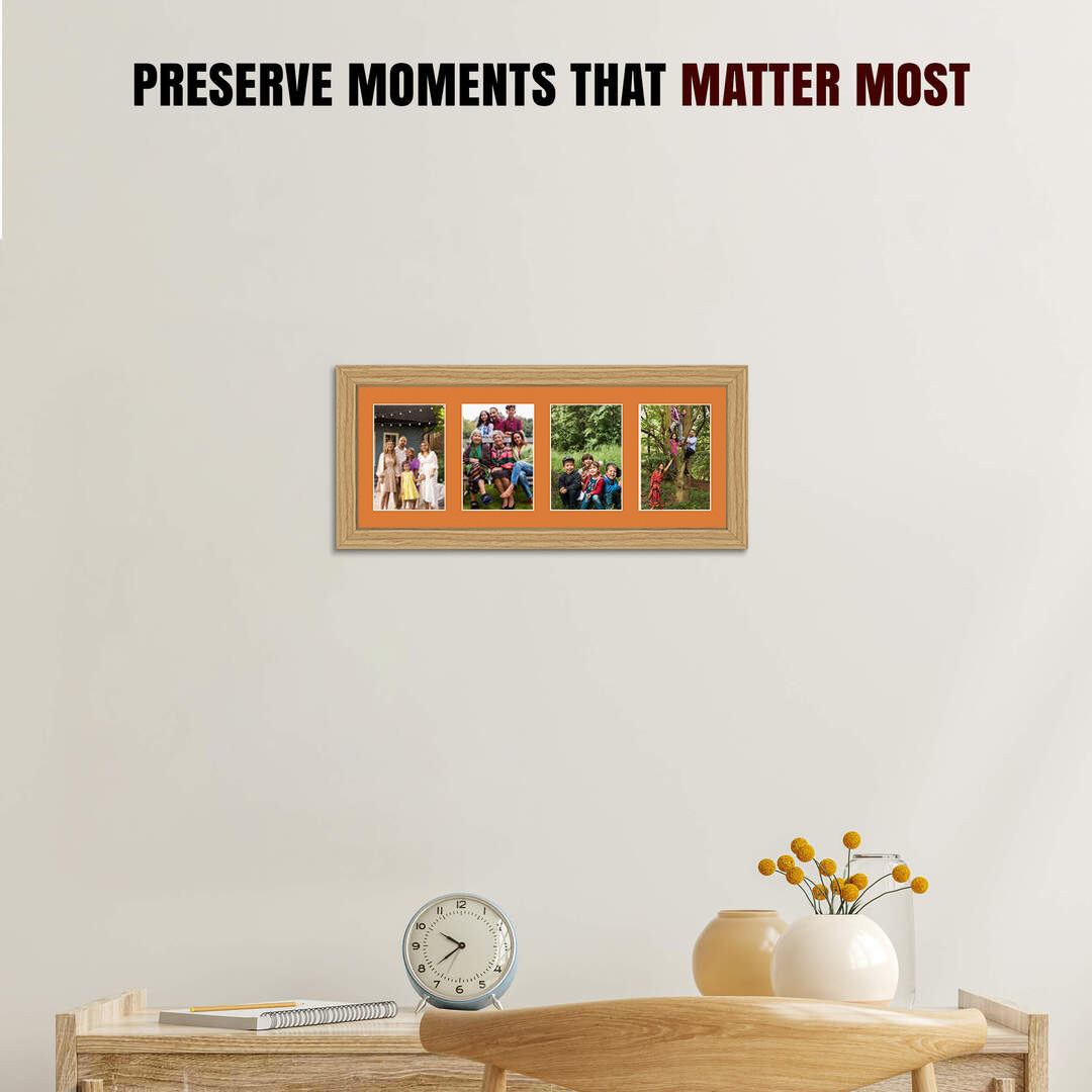 50x20cm Modern Light Oak Multi Aperture Photo Frame - Fits 6x4" (x4) Photos | Collage Frame thumbnail 2