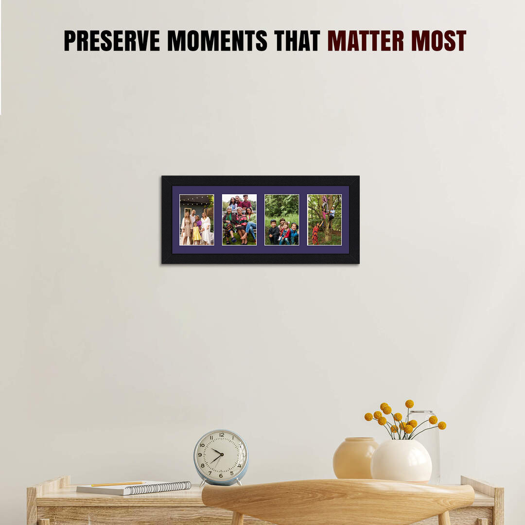 50x20cm Modern Mat Black Multi Aperture Photo Frame - Fits 6x4" (x4) Photos | Collage Frame thumbnail 2