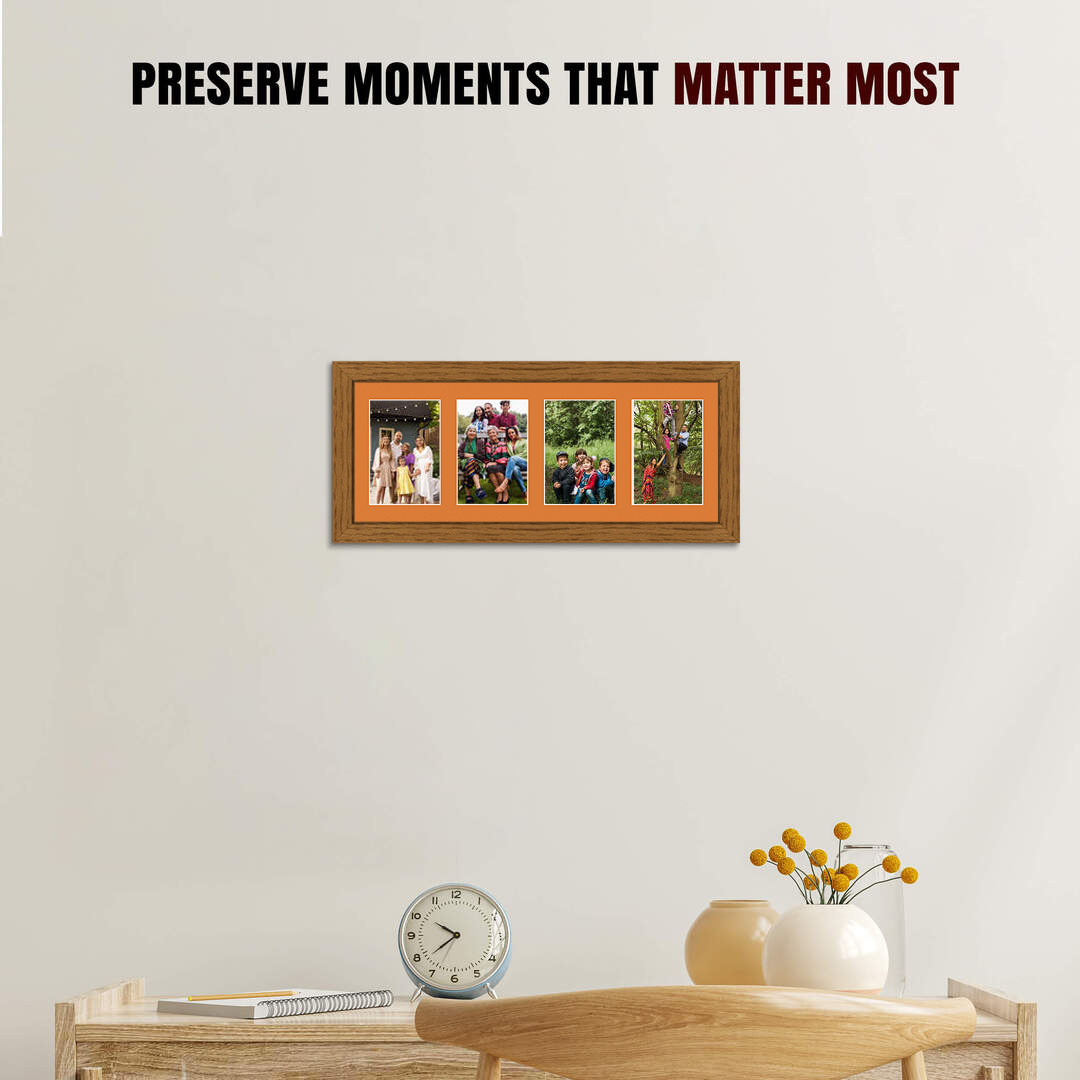 50x20cm Modern Oak Multi Aperture Photo Frame - Fits 6x4" (x4) Photos | Collage Frame thumbnail 2