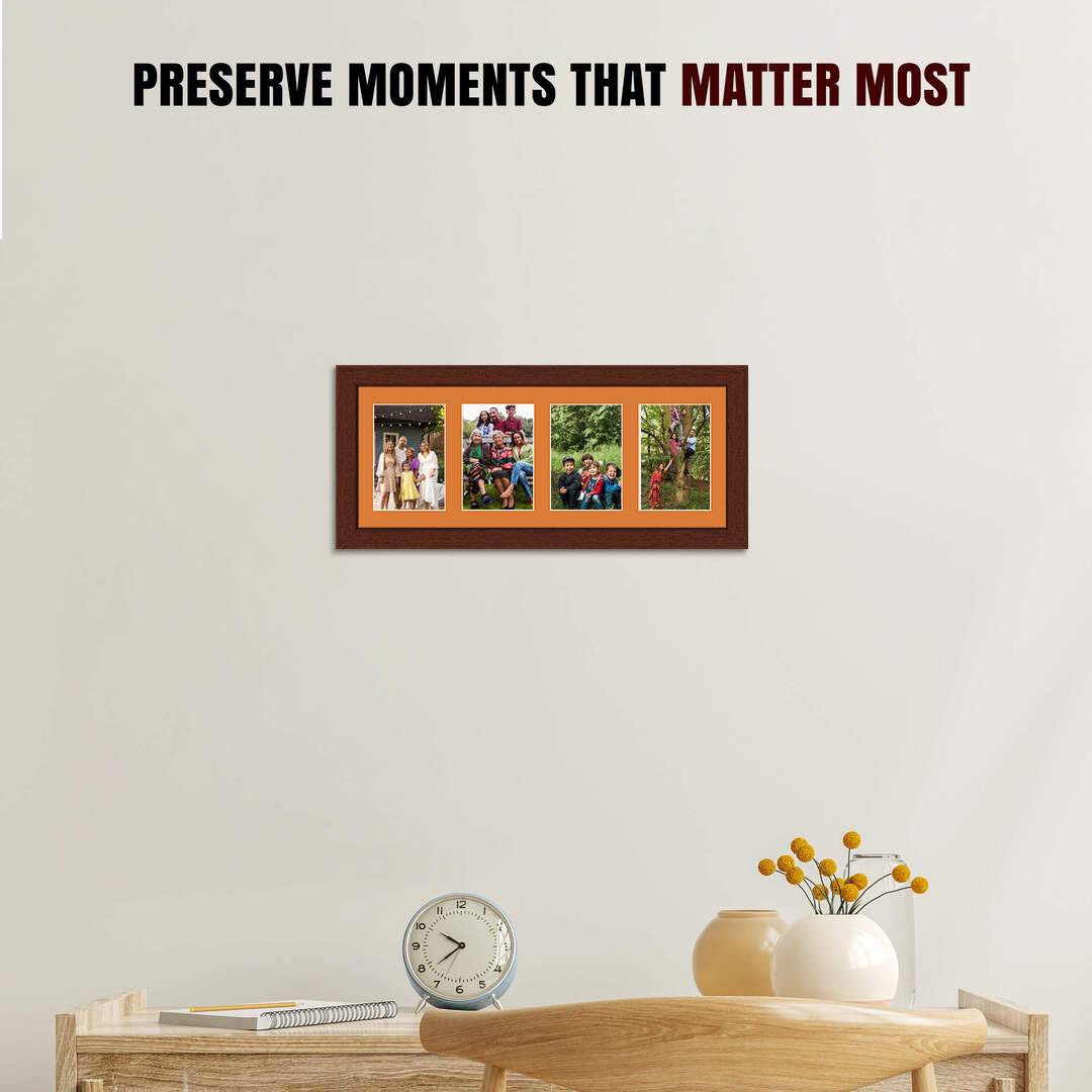 50x20cm Modern Rose Wood Multi Aperture Photo Frame - Fits 6x4" (x4) Photos | Collage Frame thumbnail 2