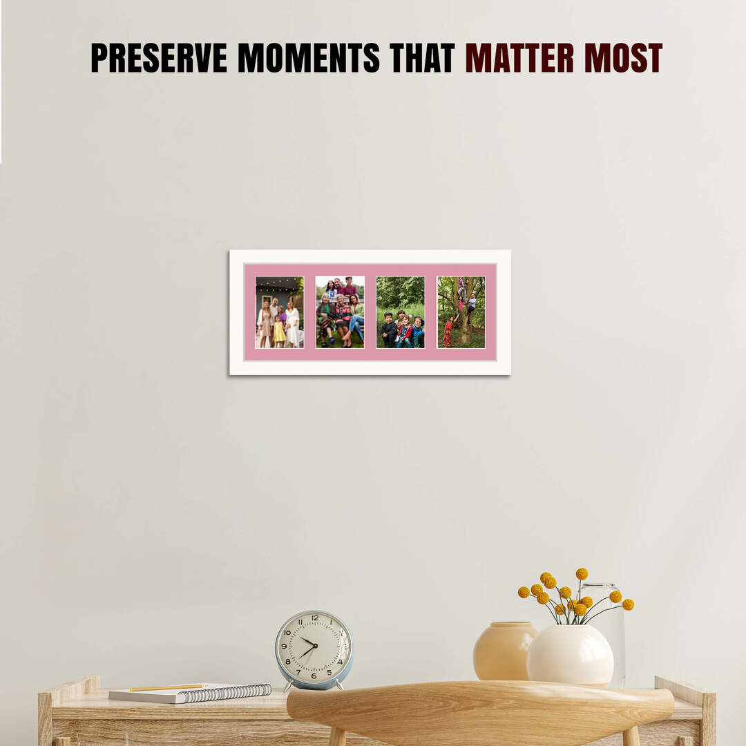 50x20cm White Modern Multi Aperture Photo Frame Holds 6x4" (x4) Photos With Dusty Rose Mount | Modern Collage Frame thumbnail 2