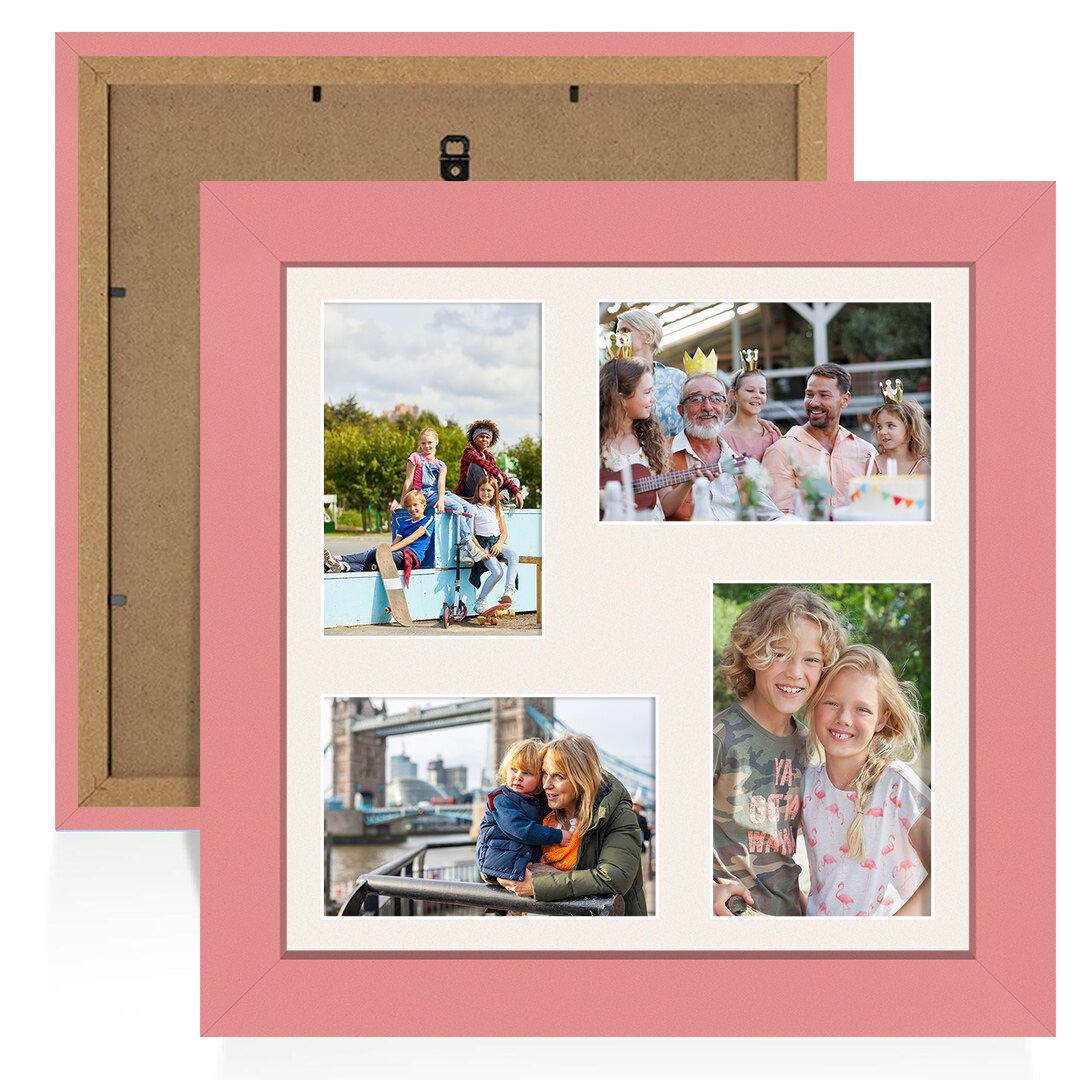 12x12" Modern Pastel Pink Multi Aperture Photo Frame - Fits 6x4" (x4) Photos | Collage Frame