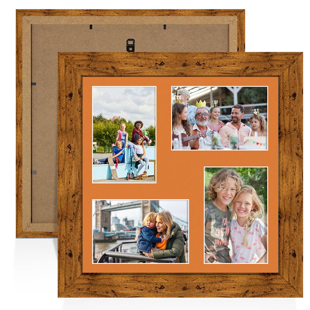 12x12" Modern Rustic Oak Multi Aperture Photo Frame - Fits 6x4" (x4) Photos | Collage Frame