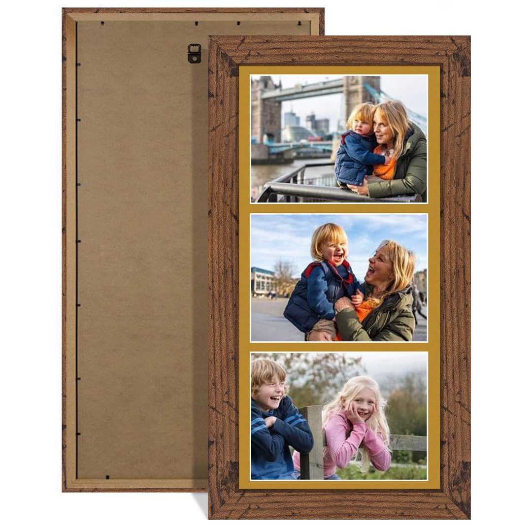 16x8" Modern Dark Oak Multi Aperture Photo Frame - Fits 7x5" (x3) Photos | Collage Frame