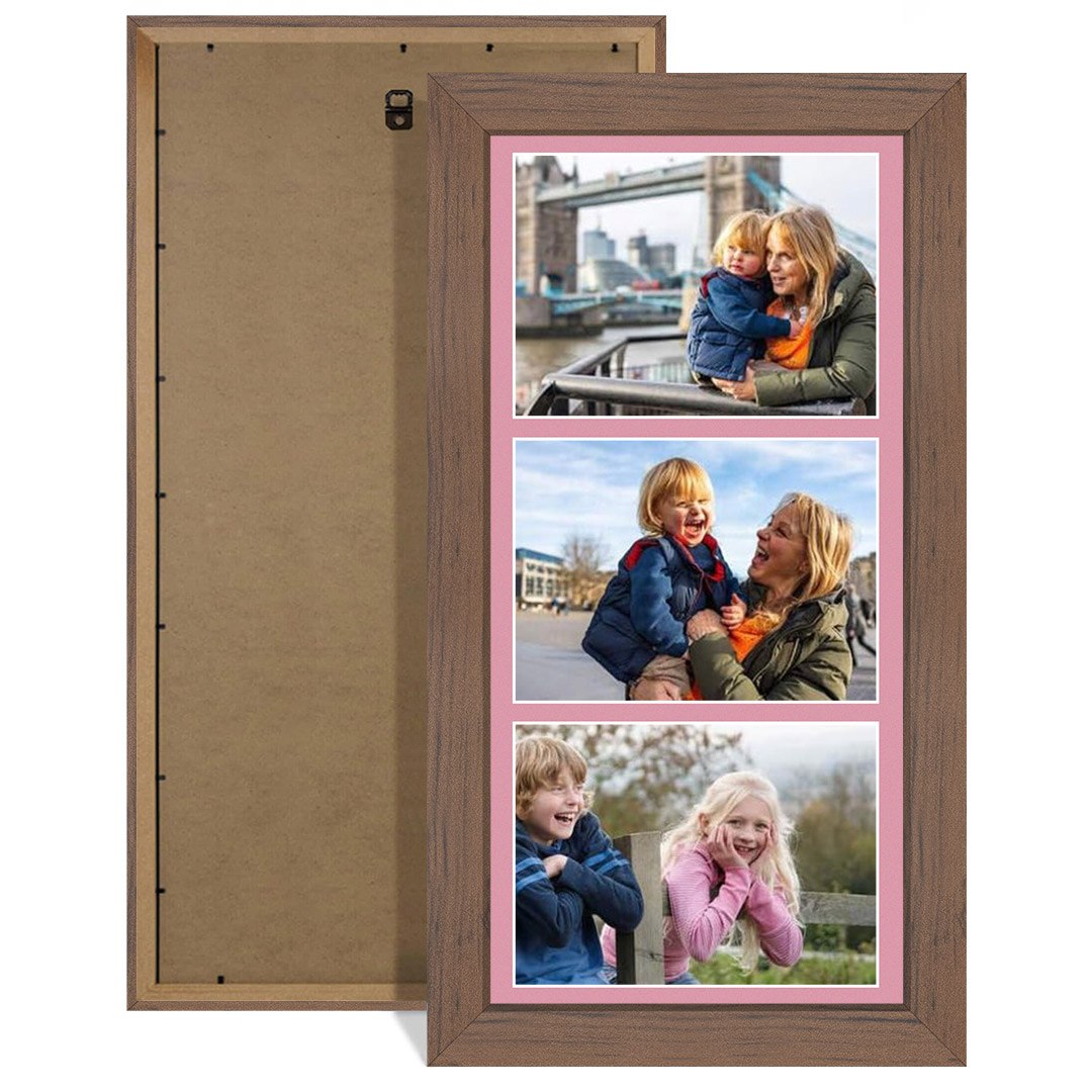 16x8" Modern Walnut Multi Aperture Photo Frame - Fits 7x5" (x3) Photos | Collage Frame