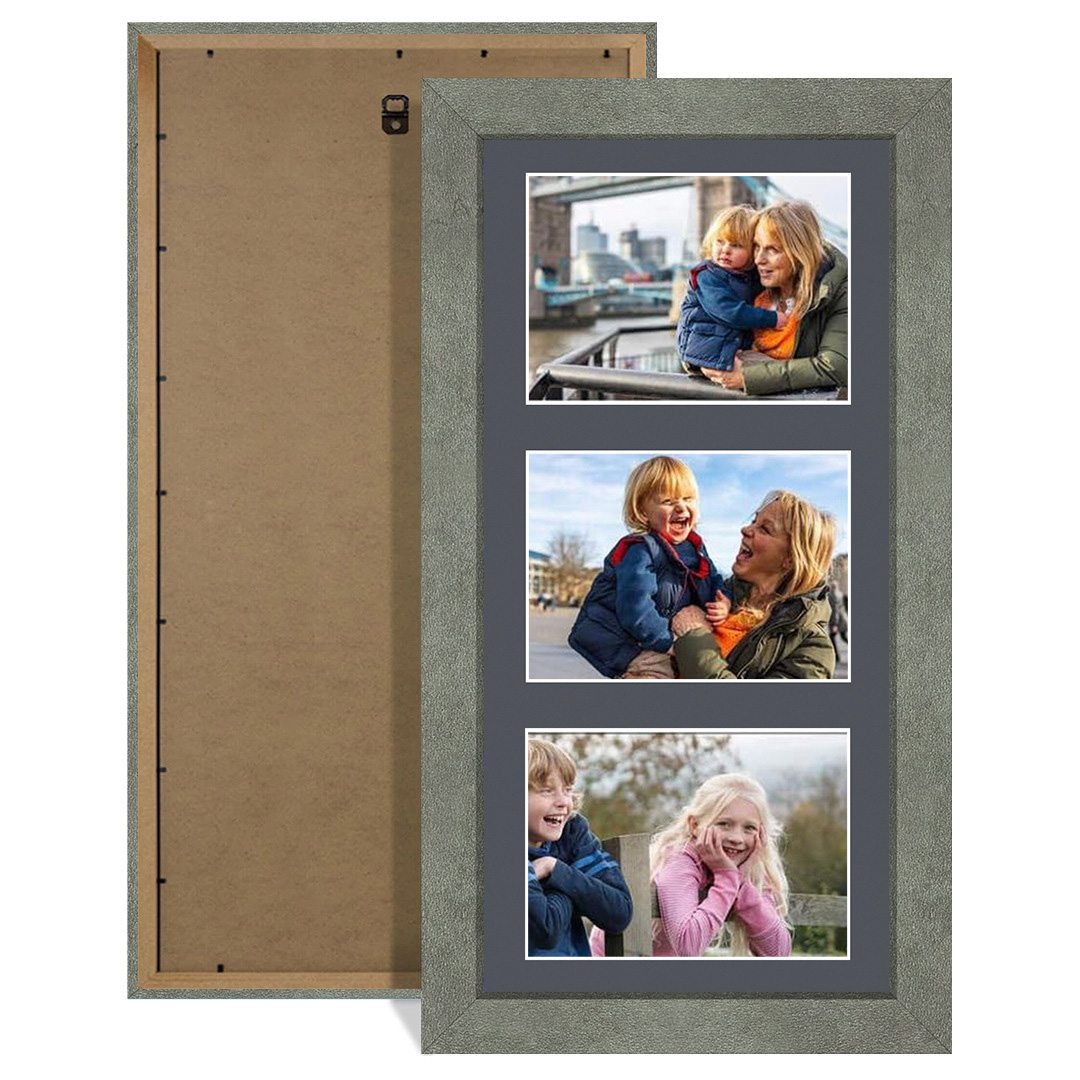 40x20cm Grey Marble Modern Multi Aperture Photo Frame - Fits 6x4" (x3) Photos | Collage Frame