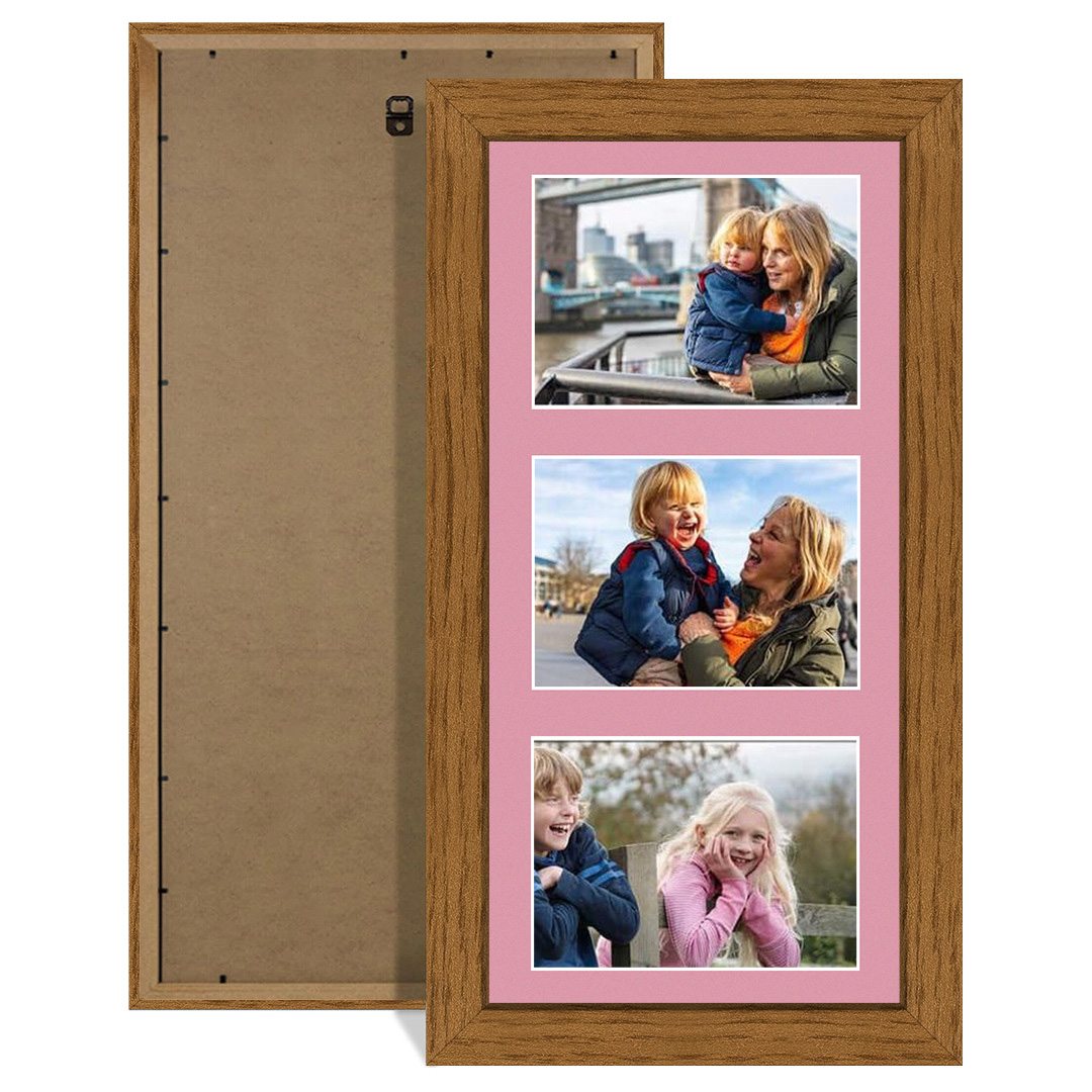 40x20cm Modern Oak Multi Aperture Photo Frame - Fits 6x4" (x3) Photos | Collage Frame