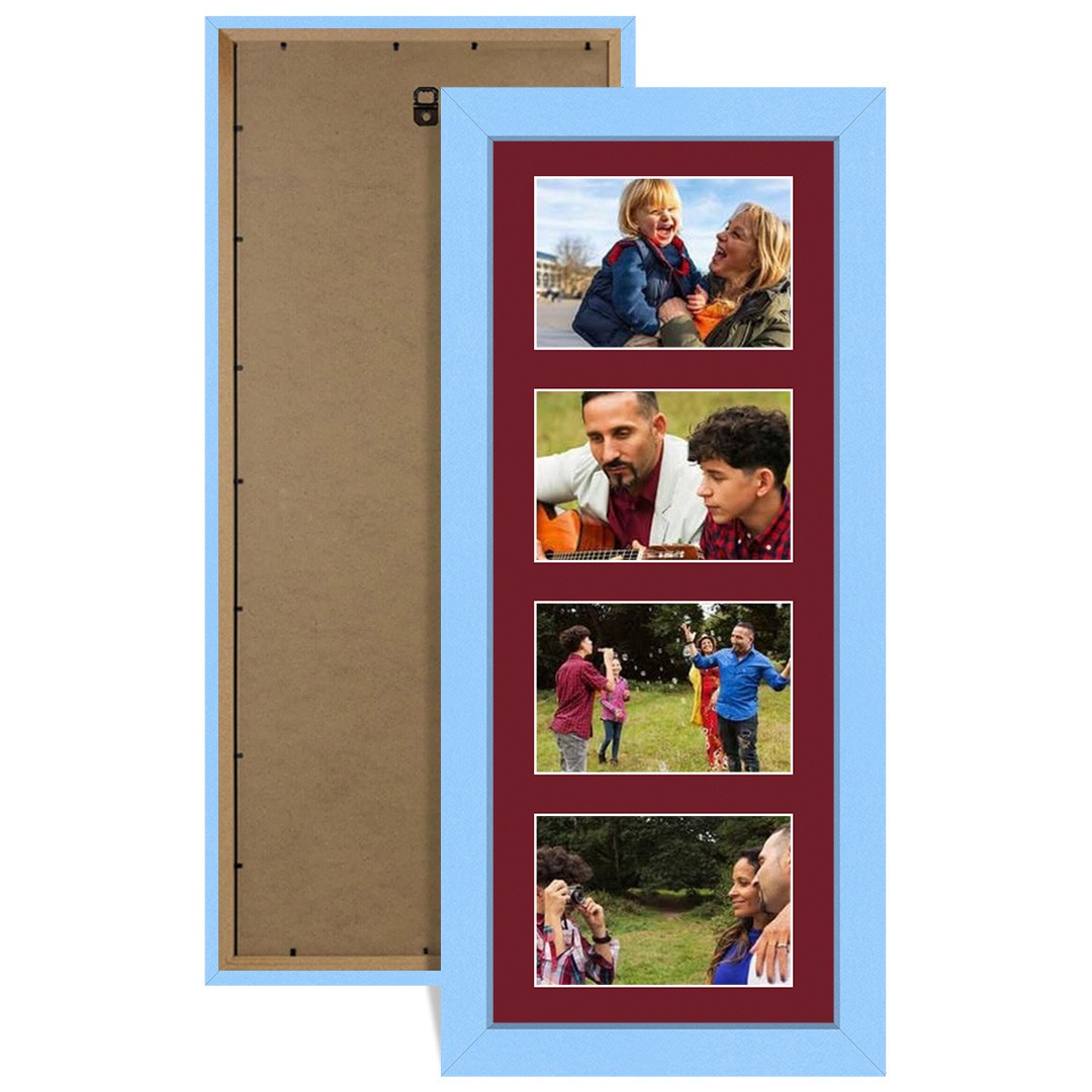 50x20cm Baby Blue Modern Multi Aperture Photo Frame Holds 6x4" (x4) Photos With Burgundy Mount | Modern Collage Frame