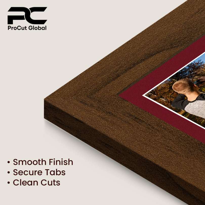 20x14" Walnut Modern Multi Aperture Photo Frame Holds A4 (x2) Photos With Burgundy Mount | Modern Collage Frame thumbnail 7