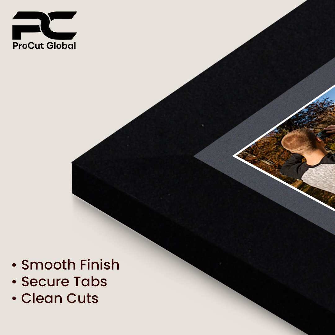 26x8" Mat Black Modern Multi Aperture Photo Frame Holds 6x4" (x5) Photos With Charcoal Grey Mount | Modern Collage Frame thumbnail 7