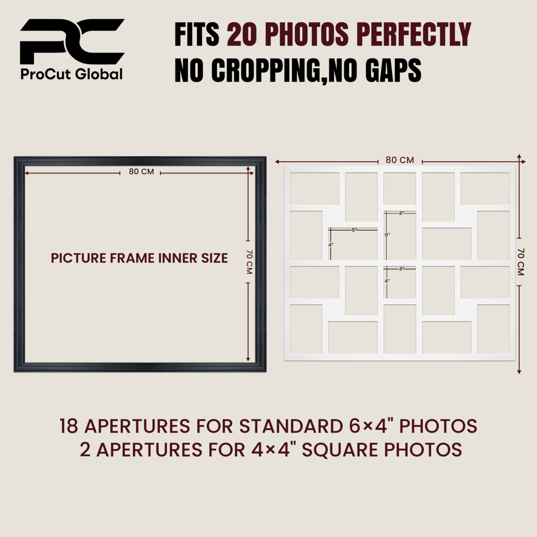80x70cm Navy Blue Classic Multi Aperture Photo Frame Holds 6x4" (x18) & 4x4" (x2) Photos With Pacific Blue Mount | Modern Collage Frame thumbnail 3