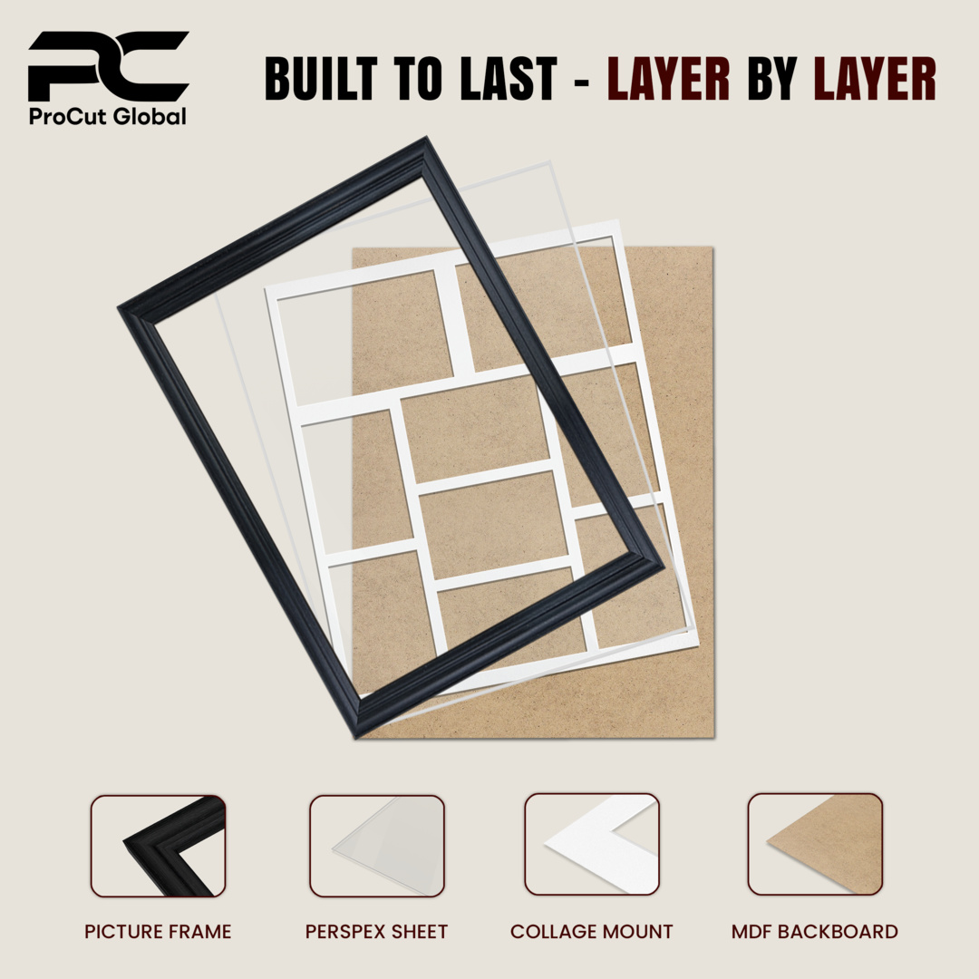 20x16" Country Pine Classic Multi Aperture Photo Frame Holds 7x5" (x2) & 6x4" (x7) Photos With Burgundy Mount | Modern Collage Frame thumbnail 5