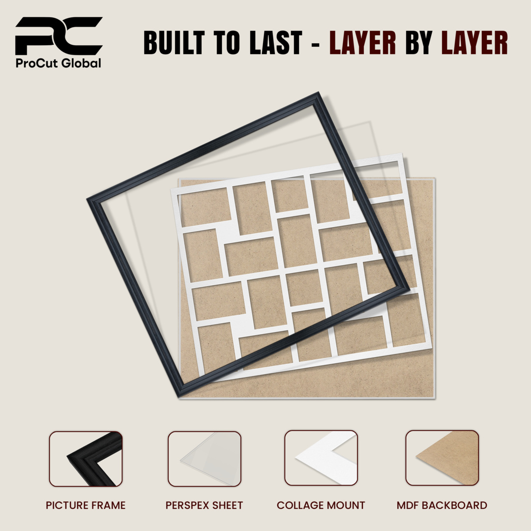 80x70cm Classic Dark Grey Multi Aperture Photo Frame - Fits 6x4" (x18) & 4x4" (x2) Photos | Collage Frame thumbnail 5