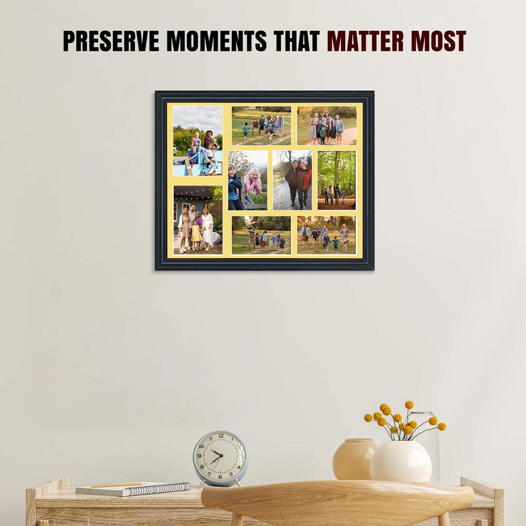 20x16" Black Classic Multi Aperture Photo Frame Holds 7x5" (x2) & 6x4" (x7) Photos With Primrose Mount | Modern Collage Frame thumbnail 2