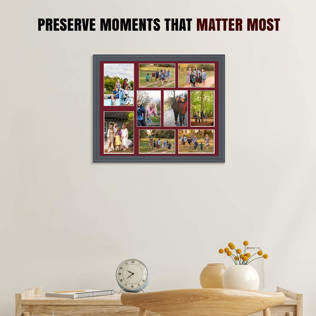 20x16" Dark Grey Classic Multi Aperture Photo Frame - Fits 7x5" (x2) & 6x4" (x7) Photos | Collage Frame thumbnail 2