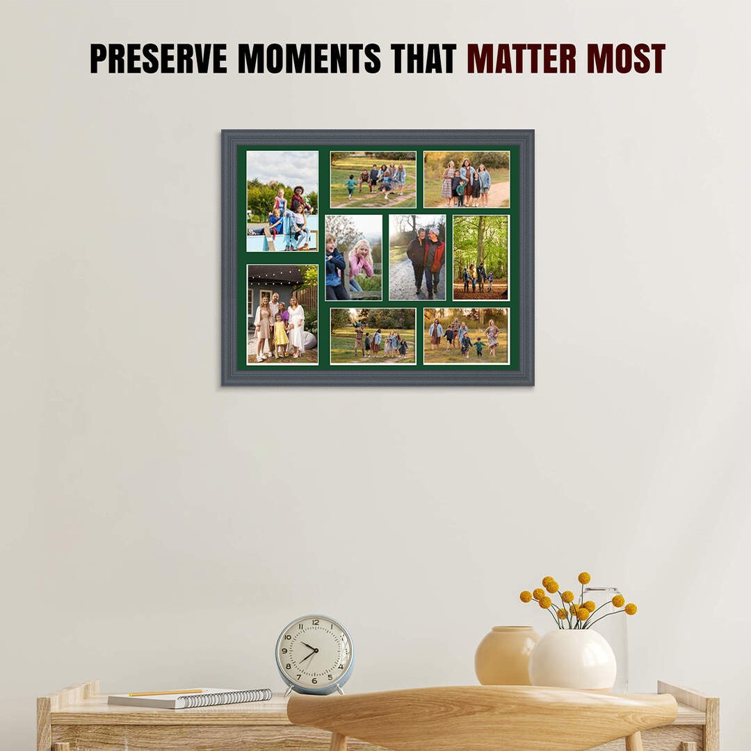 20x16" Dark Grey Classic Multi Aperture Photo Frame - Fits 7x5" (x2) & 6x4" (x7) Photos | Collage Frame thumbnail 2