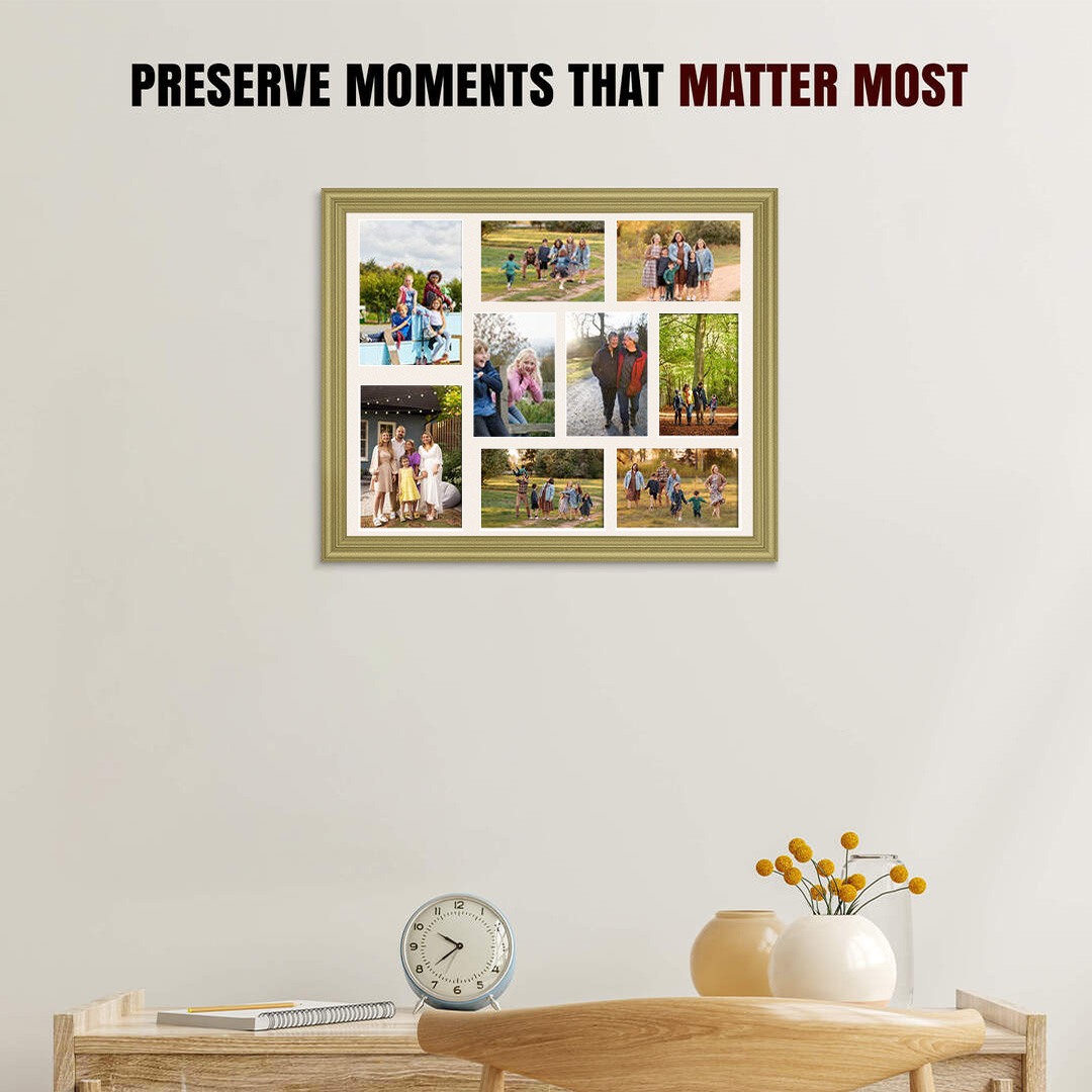 20x16" Classic Gold Multi Aperture Photo Frame - Fits 7x5" (x2) & 6x4" (x7) Photos | Collage Frame thumbnail 2