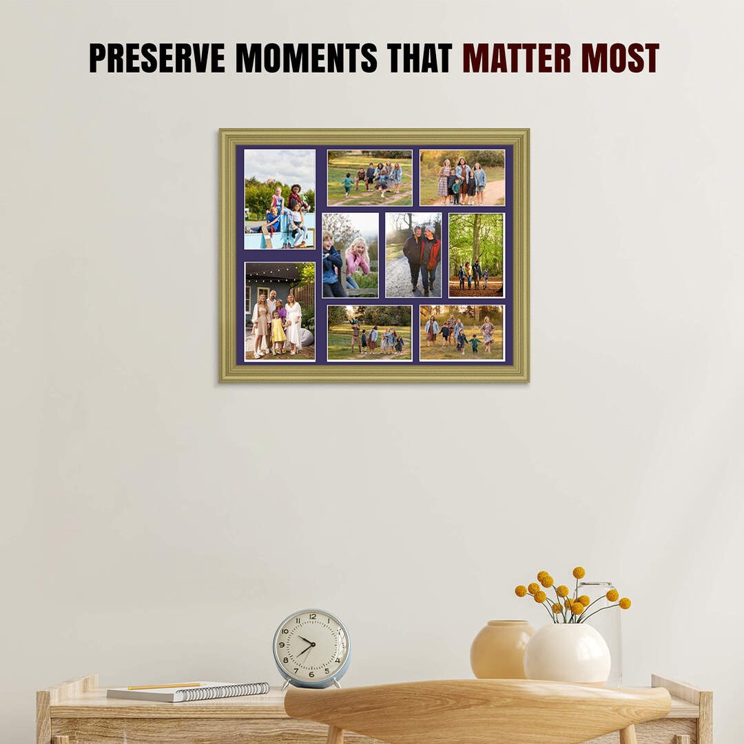 20x16" Classic Gold Multi Aperture Photo Frame - Fits 7x5" (x2) & 6x4" (x7) Photos | Collage Frame thumbnail 2